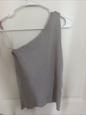 Banana Republic One-Shoulder Rib Knit Dress in Light Gray